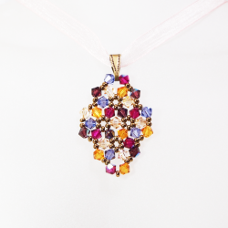 Pendant 45cm - Malvina Rhombus S-Salmon Organza - Pendant 45cm - Laiton bronze